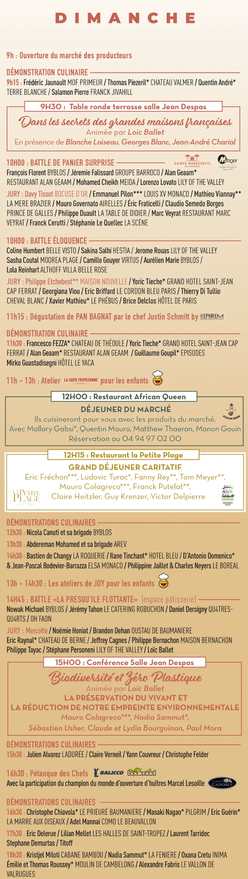 Programme 2026 Les Chefs à Saint-Tropez