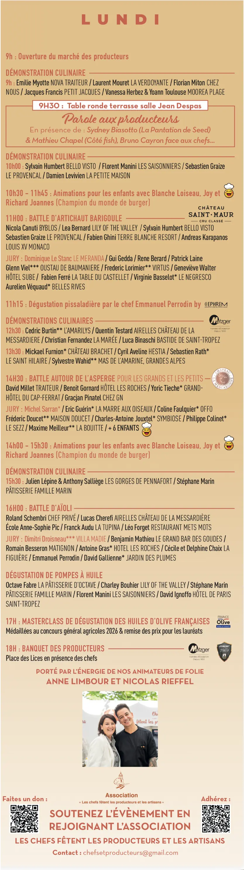 Programme 2026 Les Chefs à Saint-Tropez