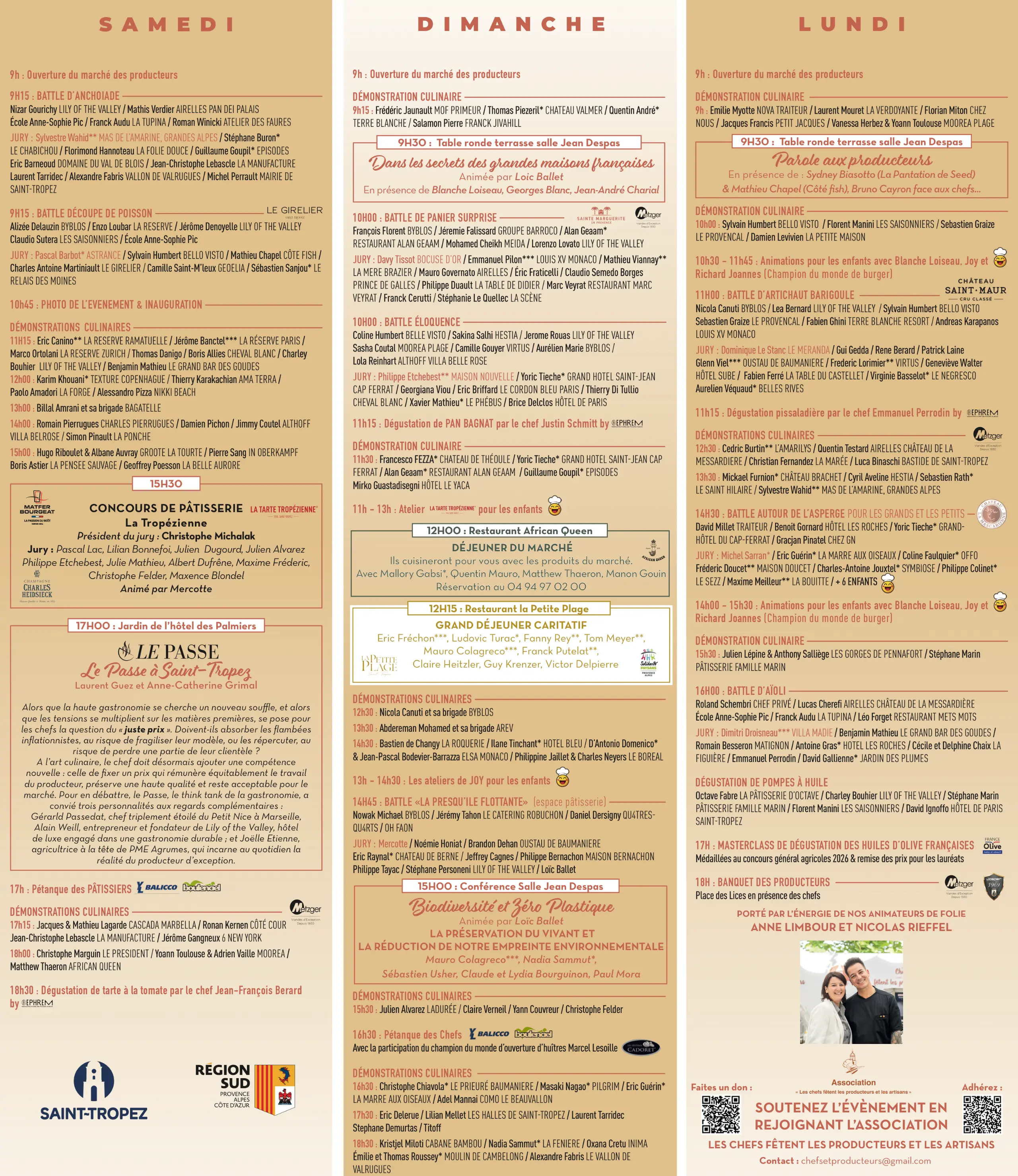 Programme 2026 Les Chefs à Saint-Tropez