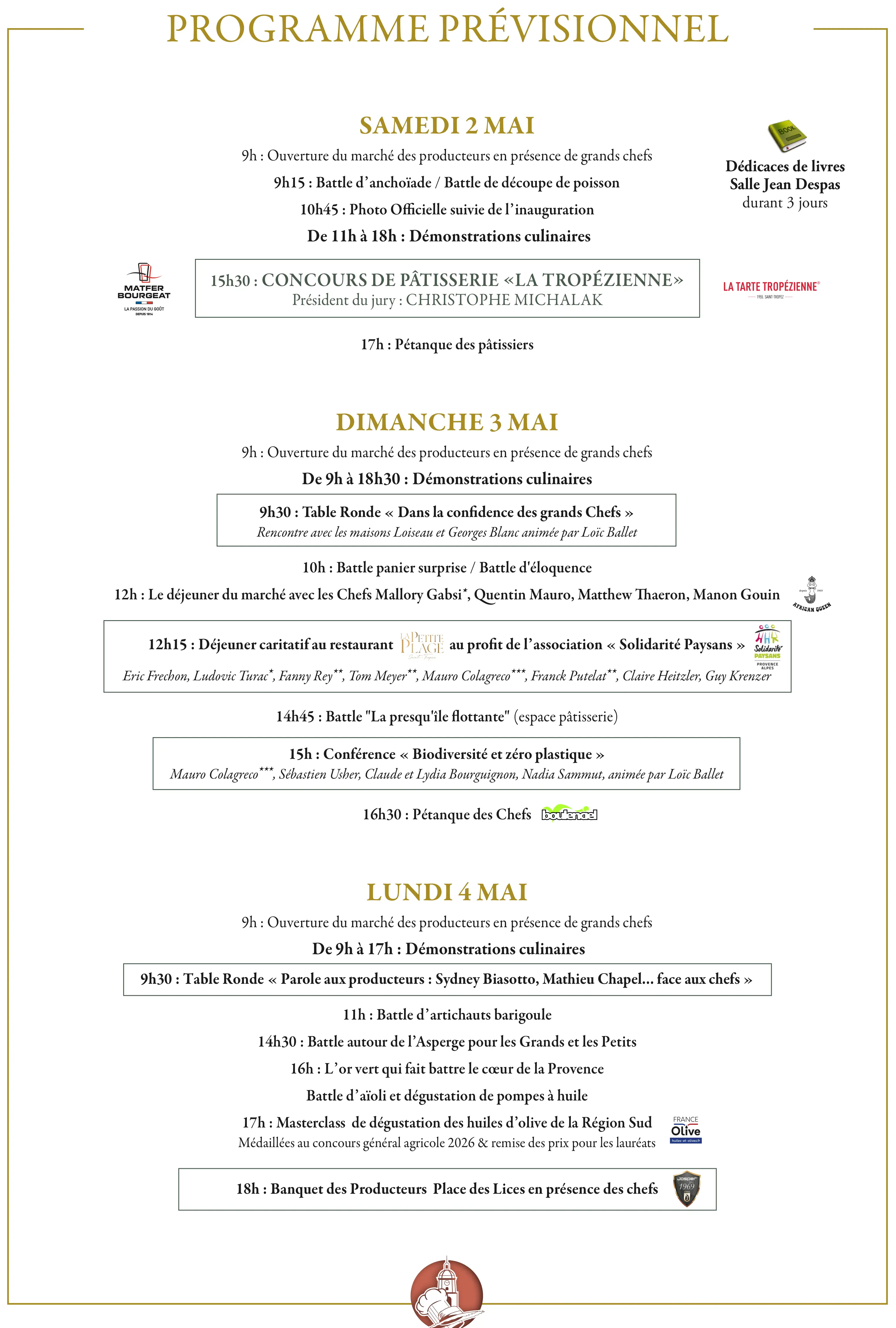 Programme 2026 Les Chefs à Saint-Tropez